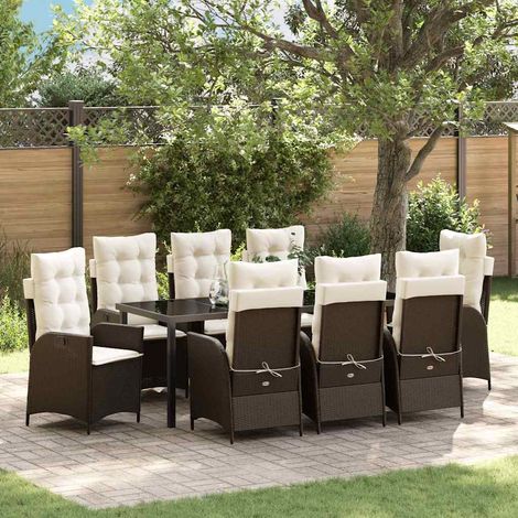 Conjunto de Comedor de Jardín 9 pcs Marrón ratán sintético vidaXL (1/5)