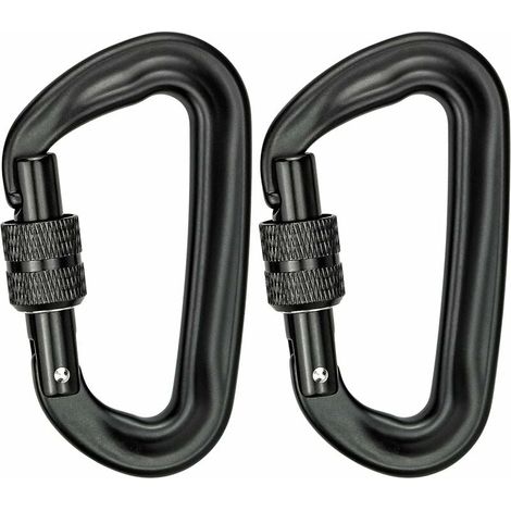 2pcs Climbing Carabiners (1200KG) Heavy Duty Aluminum Carabiners D Shape Locking Carabiners for Hammock Yoga Swing Camping (1/5)