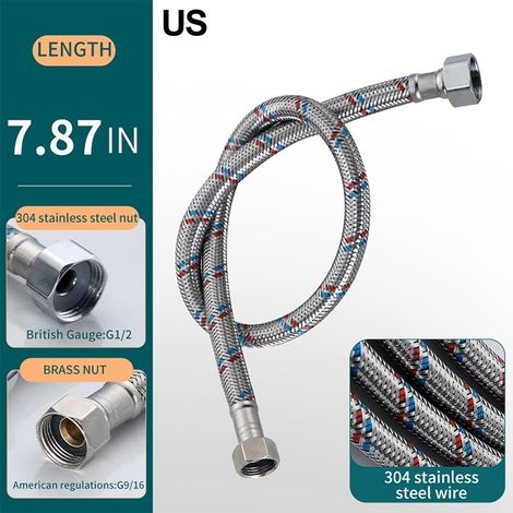 Tuyau Souple En Acier Inoxydable - 20 Cm - Résistant À La Pression Jusqu'à 1,6 Mpa - Filetage G1/2 G3/8 G9/16 - Pour Robinetterie Sanitaire Cuisine Salle De Bains Toilettes - 1 Pièce (1/5)