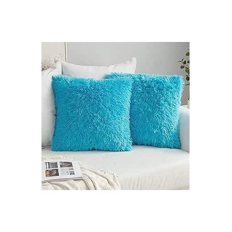 2 taies d'oreiller en fourrure artificielle, bleu clair-Fei Yu