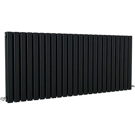 SKY Bathroom Oval Column Radiator Horizontal 600x1416mm Double Black