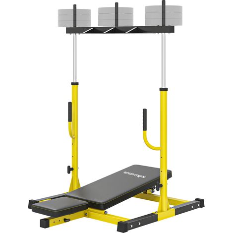 Vertical Leg Press Machine with Adjustable Leg, Back Head Positions, 1" Standard Plate Compatible, Yellow (1/5)