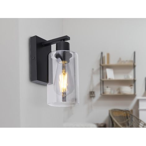 Wandleuchte HADERA mit Rauchglas Lampenschirm Metall Schwarz, Höhe 23cm (1/5)