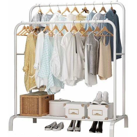 Porte-vêtements, Porte-vêtements Multifonctionnel, Porte-Manteaux à Deux Pôles, Blanc