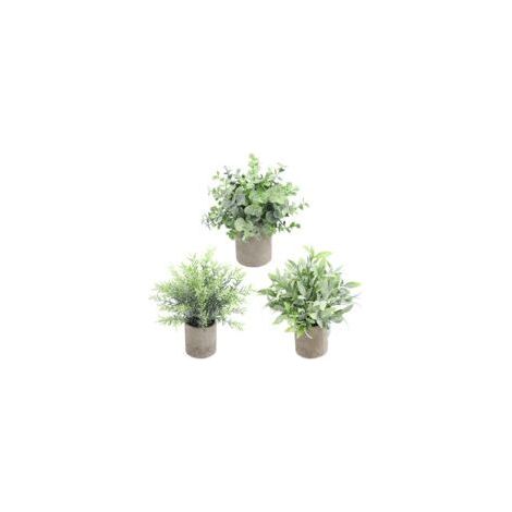 Lot de 3 Plantes Artificielles en Gazon Vert avec Pots Gris - Décoration Intérieure et Extérieure, Fausses Herbes Décoratives (1/5)