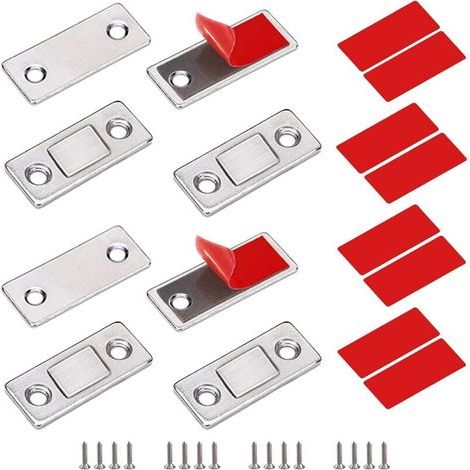 Lot de 4 aimants magnétiques puissants pour porte de placard, autocollants pour armoire de meuble, aimants de meubles en acier inoxydable pour portes coulissantes, cuisine, fenêtre, armoire (1/4)