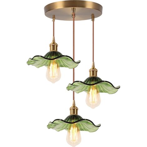 Lámpara De Techo Interior Vintage 3 Luces Lámpara Colgante De Vidrio Plafones Retro Lámpara Colgante Moderna Verde