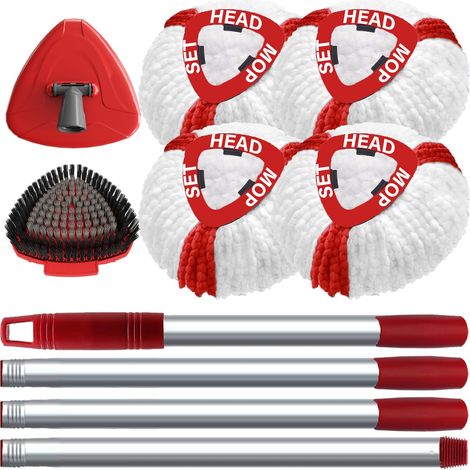 Housse de Rechange pour Turbo 2 en 1 Balai à Franges, Têtes de Rechange pour Balai à Franges avec 4 Têtes en Microfibres, 1 Manche, 1 Base de Balai à Franges et 1 Brosse