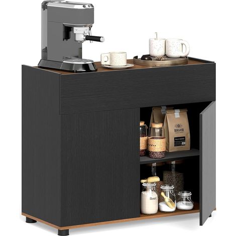 COSTWAY Buffet, Meuble Cuisine avec 1 Tiroir, 2 Portes, Kits Anti-basculement, Style Moderne, Buffet Salle à Manger sur Pied, Placard de Rangement en Bois pour Cuisine, Salon, 80 x 34.5 x 70cm (Noir) (1/5)