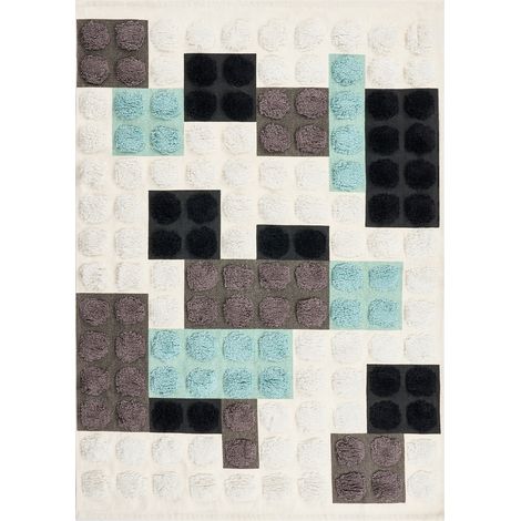 Alfombra de algodón 90 x 130 cm habitación infantil forma rectangular blanco multicolor Bricky (1/5)