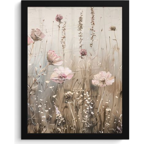 AFFICHE ENCADRÉE Fleurs - Rose - Moderne - Beige Décoration Murale 30x40 (1/5)