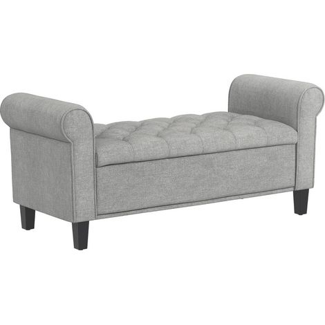 Banc coffre Olin velours capitonné avec accoudoirs gris clair (1/5)