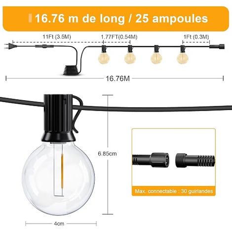 Guinguette String Lights Outdoor G40 LED String Lights Garden Light Outdoor Connectable Waterproof Garland Lights Outdoor Terrace Pergola Balcony (1/4)