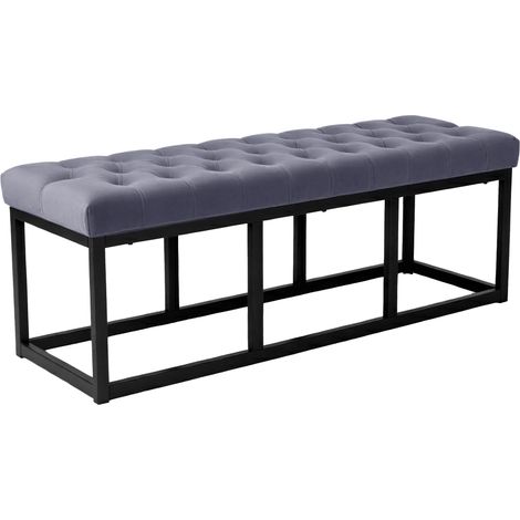 Banco Polson Terciopelo Negro Gris 120 cm