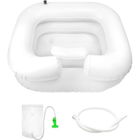 Bac à shampoing gonflable en PVC, bac à shampoing pour personnes alitées avec pommeau de douche et poche à eau, bac à shampoing avec tuyau d'évacuation de 90 cm (1/5)