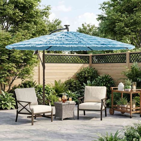 Parasol de Jardin avec Manivelle Mât en Acier et Toit en Paille Bleu 269x269x235 cm - PANGIVO (1/5)