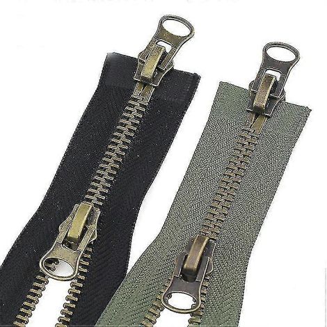 Lot de 2 fermetures éclair métalliques n° 8 de 70 cm, à double curseur séparable, noires, pour vestes. (1/4)