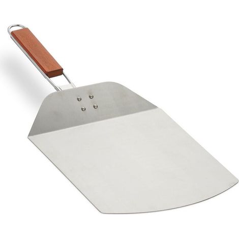 Relaxdays Pelle à pizza avec poignée en bois, tartes flambées, pain, pliant, L x P : 24 x 25,5 cm, Inox, brun/argenté (1/5)