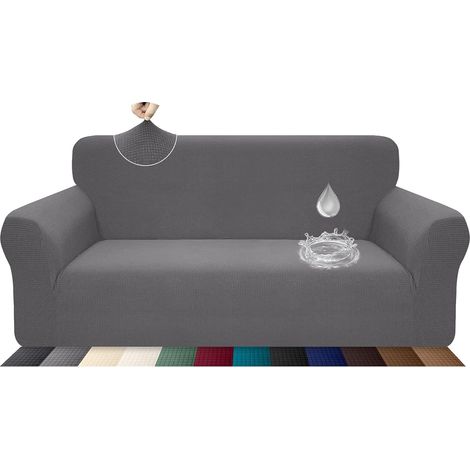 Housse de canapé extensible, imperméable et résistante aux griffures pour canapé 3 places Motif élégant Avec bâtonnets de mousse antidérapante (canapé 3 places, gris clair) (1/5)
