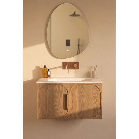 Meuble salle de bain suspendu FINN 1 tiroir BASS 80cm chêne vasque encastrée sans trou robinet