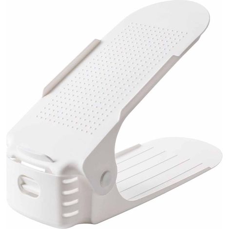 Schuhregal mit 2 Ebenen, verstellbar, platzsparend, rutschfest, robustes PP, Schuhstapelhilfe für Schrankregale, weiß