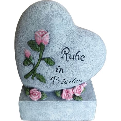 Relaxdays heart grave ornament, memorial stone with inscription "Rest in Peace", weatherproof & frost-resistant, grey