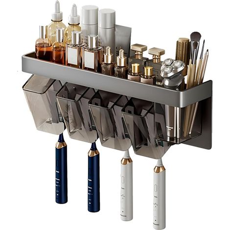 Portaspazzolino da parete con contenitore, per bagno, salvaspazio, grande capacità, accessori per riporre gli oggetti in bagno