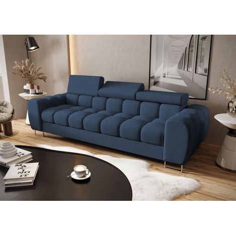 Sofa Designersofa BASTIEN 3-Sitzer in Stoff Terra Dunkelblau