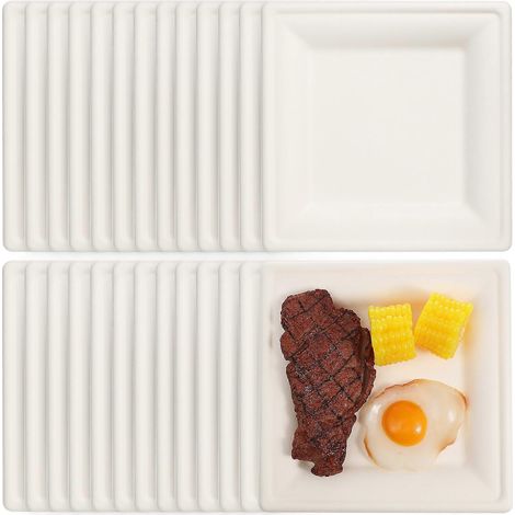 50 assiettes carrées jetables, plateaux de service pour pique-nique et camping. (1/5)