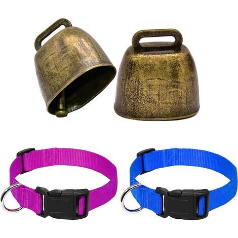 Set aus 2 Metall-Kuhglocken, Metallglocken, Nylonhalsband, Kuhglocke, Glocke, Glocke, Bauernhofglocke, Tierglocke, Diebstahlsicherungsglocke, Zubehör (1/3)