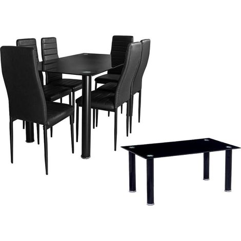 Pack Elegance: Mesa de Cristal Templado + 6 Sillas Polipiel + Mesa de Centro de Cristal Templado (1/5)