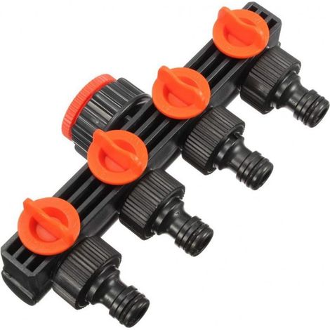 4-Wege-Verteiler für Gartenwasserhahn – 3/4'' und 1'' Anschlüsse, mit individuell einstellbarem Durchflussregler