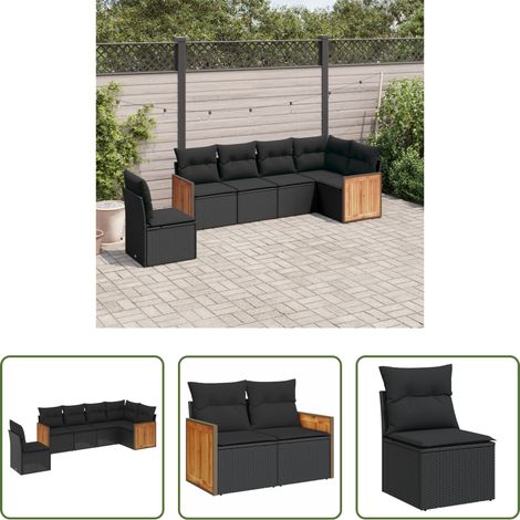 vidaXL Canapé en résine - Salon de jardin 6 pcs avec coussins noir résine tressée (1/5)