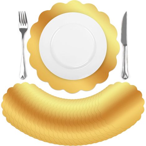 Lot de 100 Sets de Table Jetables Or Miroitants Festonnés, 33cm Dessous de Table en Papier, Dessous Assiette pour Mariages Anniversaires Vacances Cuisine Maison, Décoration de Table (1/5)