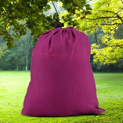 Hamac double portable de camping et de voyage, lit suspendu avec sangle pour arbre (violet + vert foncé) (1/5)