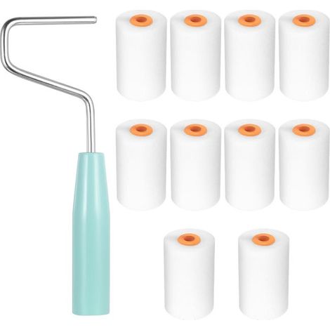 Lot 10 mini rouleaux peinture mousse – 56x35 mm avec manche, pour peinture murale bricolage (1/5)