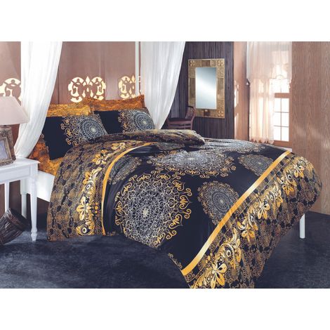 Funda nórdica, funda nórdica, ropa de cama Set Negro Amarillo Beige Marrón