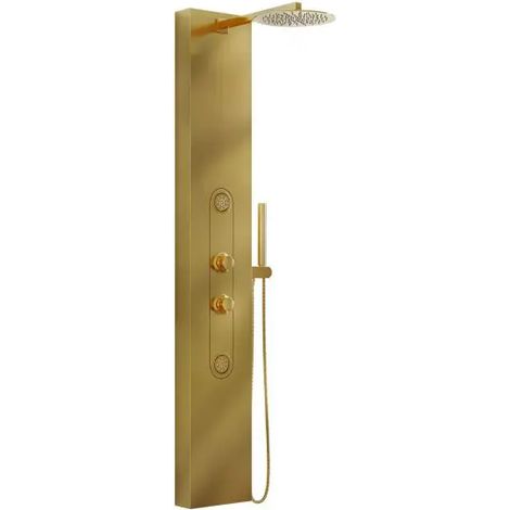 Colonna pannello doccia in acciaio inox oro effetto satinato con doccetta,flessibile e getti orizzontali massage modello andromeda oro effetto satinato AMBRA WATER