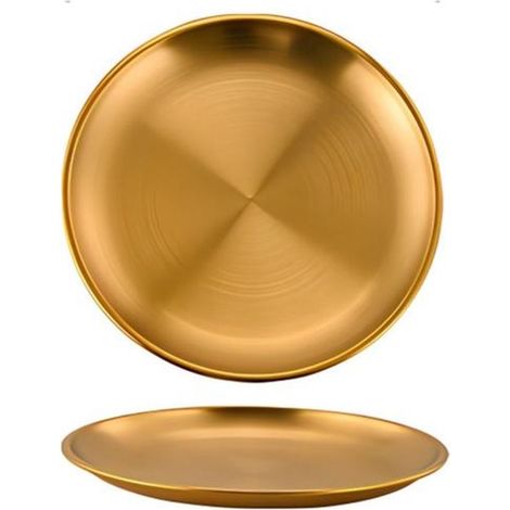 Teller 5er Pack Edelstahlteller Runde Metallteller Campingteller Küchenutensilien Spülmaschinenfest zum Servieren von Speisen, Grillgerichten, Sn (1/5)