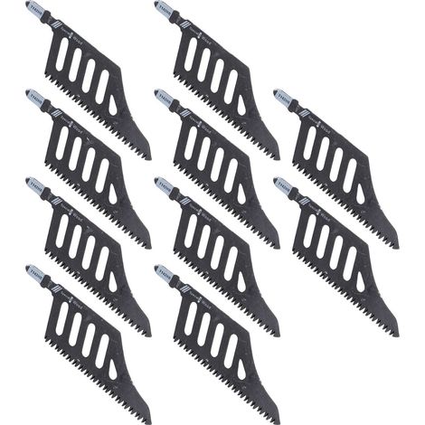 Lot de 10 lames de scie sauteuse à angle droit (90°) pour bois, plastique et panneaux de fibres.