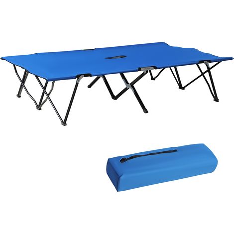 Lit de camp pliant avec sac de transport et cadre en métal, capacité de charge 136 kg, idéal pour la plage et la randonnée, 193 x 125 x 40 cm, bleu (1/5)
