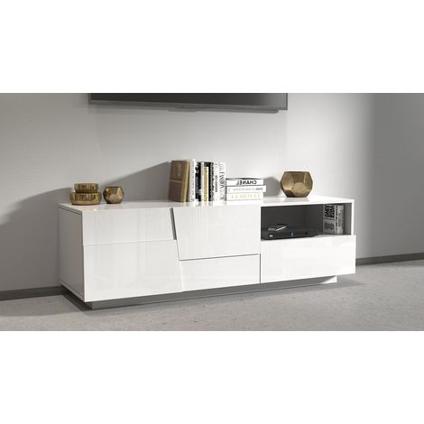 Mobile Tv 2 Anta 1 Cassetto e Ripiano a Giorno 150x45x46 cm Pongo 2A 1C Bianco Lucido (1/5)