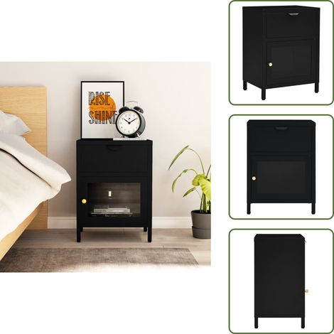 Nachttisch Schwarz 40x30x54,5 cm Stahl und Glas - Nachttisch - Schreibtisch - Wohnzimmertisch - Sideboard - Schwarz (1/5)