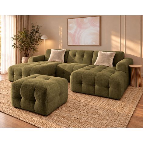 Diane - pouf en velours texturé - vert kaki (1/5)