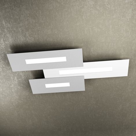 Plafoniera Moderna Rett. 3 Moduli Wally Metallo Bianco E Grigio 3 Luci 2G11 80Cm (1/3)