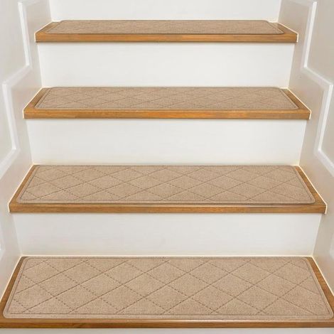Tapis d'escalier auto-adhésifs (lot de 5) - Tapis d'escalier - Protection pour marches d'escalier - 20 x 76 cm - Convient aux enfants, aux personnes âgées et aux animaux domestiques - Polyester - Kaki (1/5)