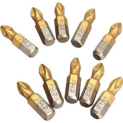 Lot de 10 Embouts Tournevis PH2 Magnétiques Titane Antidérapants Tige Hexagonale 1/4" 25mm pour Perceuse Électrique Outils (1/4)