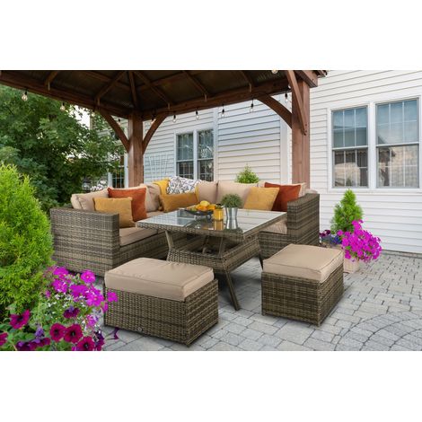 Signature Weave Georgia Wicker Corner Sofa Seat Coffee Table Stools Benches Brown