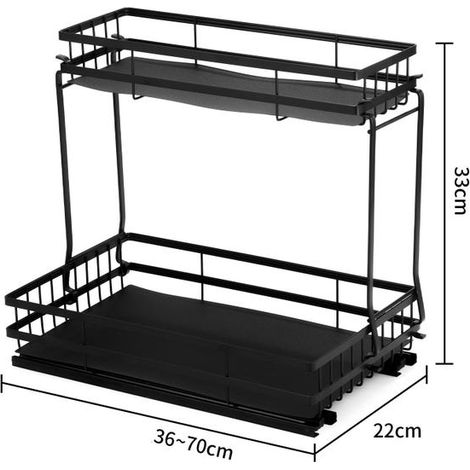 Mensola portaoggetti sottolavello con cestelli scorrevoli, organizer multilivello per cucina e bagno, nero (1/4)