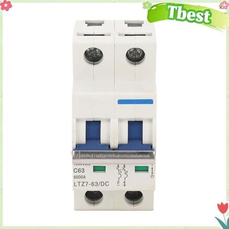 Tbest disjoncteur miniature 2P Disjoncteur DC 2P, 63A 1000V pour Système Photovoltaïque Solaire avec quincaillerie disjoncteur
